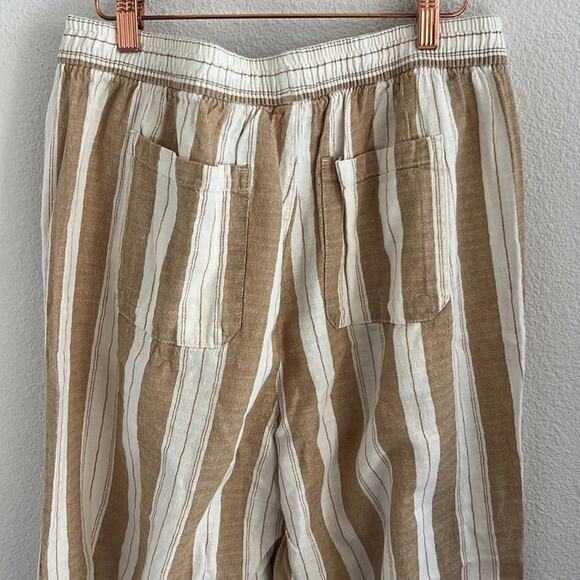 Old Navy High Rise Linen Wide Leg Pants Neutral Stripe Lagenlook Boho Coastal L - Picture 7 of 8